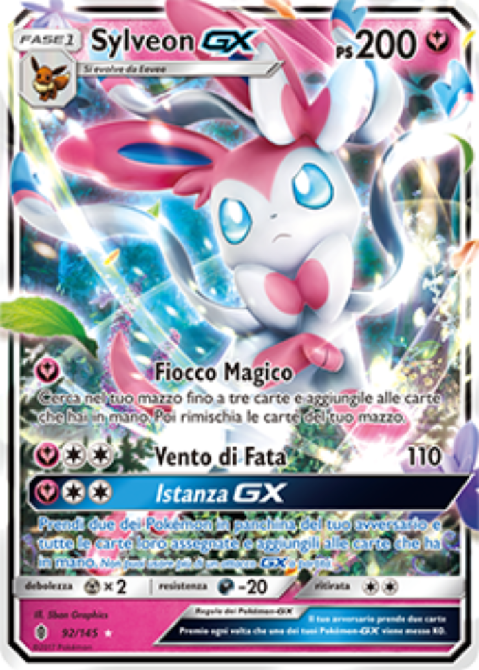 Mostrate le carte in italiano di Sylveon-GX, Kommo-o-GX e Hala dall